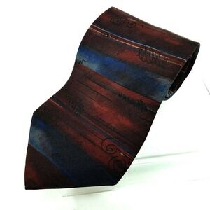 Van Heusen 417 100% Silk Men's Neckwear Tie - Burgundy/Dk Blue Rustic Text Crepe